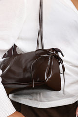 Bay Glossy Dark Brown Patent Handheld Shoulder Bag