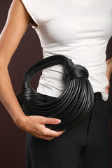 Blossom Curved Black Metallic Shoulder Bag