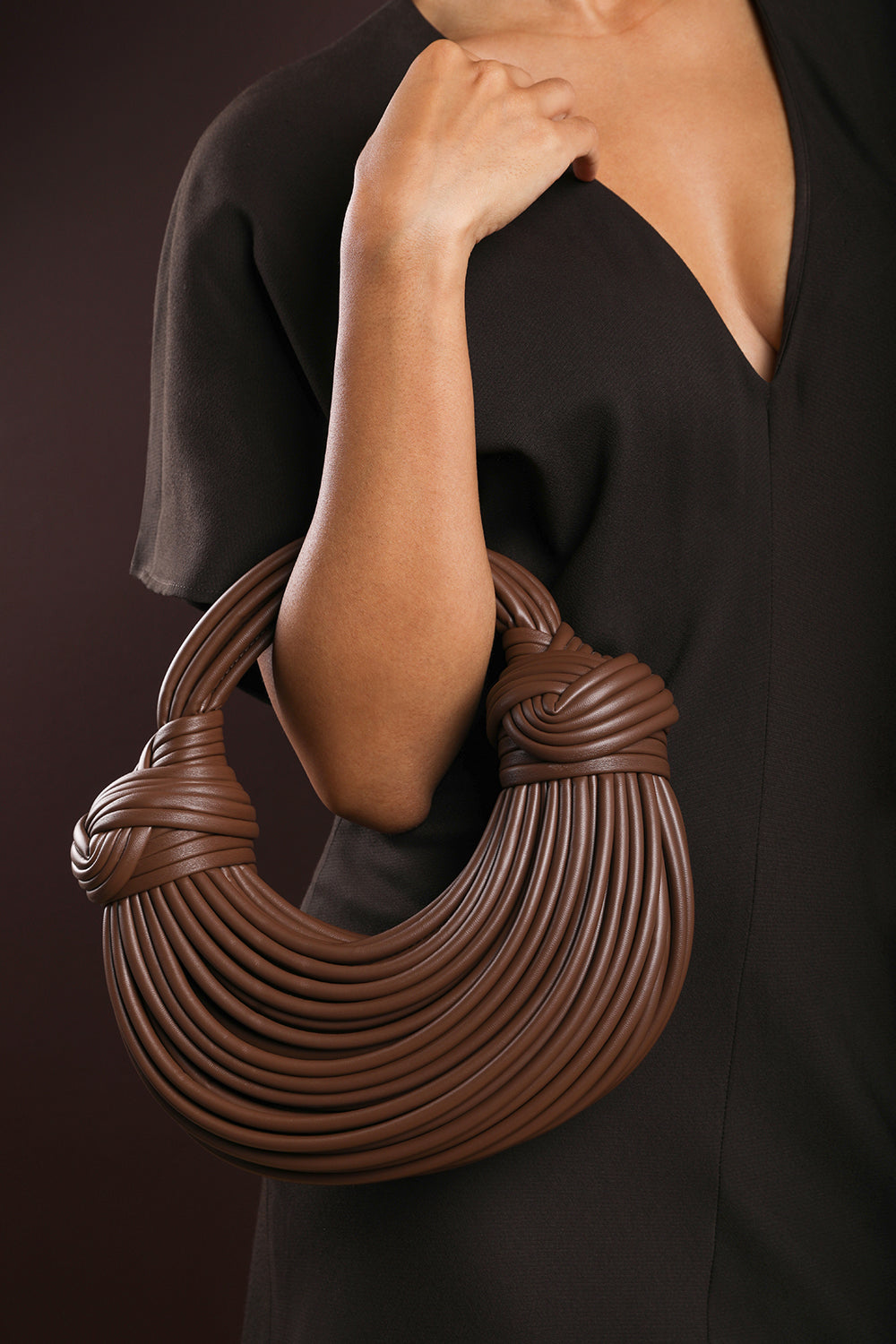 Blossom Curved Dark Brown Metallic Shoulder Bag