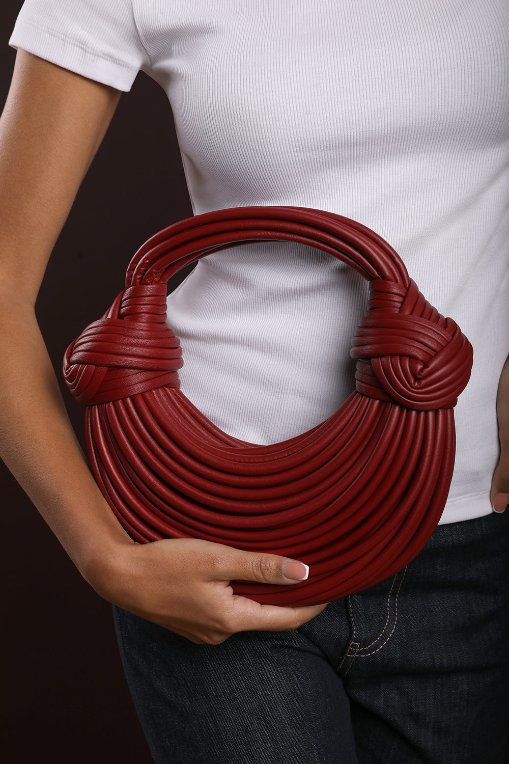 Blossom Curved Maroon Metallic Shoulder Bag