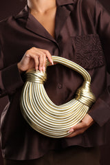 Blossom Curved Gold Metallic Shoulder Bag