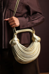 Blossom Curved Gold Metallic Shoulder Bag