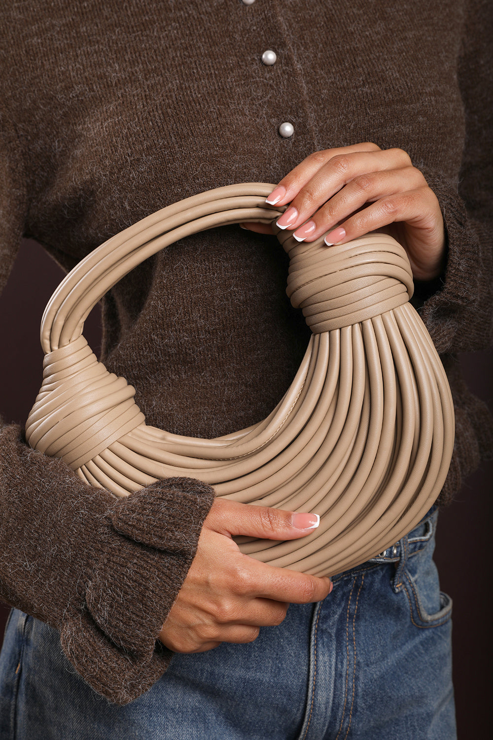 Blossom Curved Beige Metallic Shoulder Bag