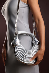 Blossom Curved Silver Metallic Shoulder Bag