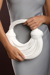 Blossom Curved White Metallic Shoulder Bag