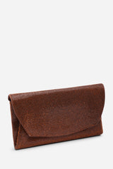 Latte Dark Brown Shimmering Textured Envelope Crossbody Bag with Chain