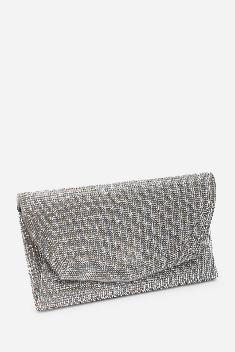 Latte Silver Shimmering Textured Envelope Crossbody Bag with Chain