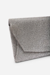 Latte Silver Shimmering Textured Envelope Crossbody Bag with Chain