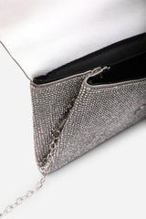 Latte Silver Shimmering Textured Envelope Crossbody Bag with Chain