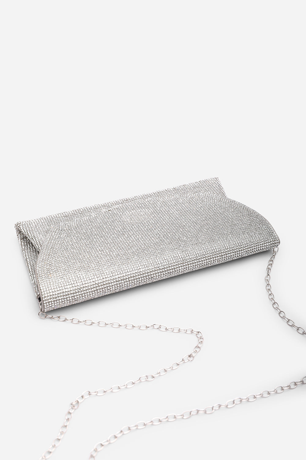 Latte Silver Shimmering Textured Envelope Crossbody Bag with Chain