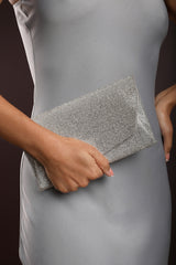 Latte Silver Shimmering Textured Envelope Crossbody Bag with Chain