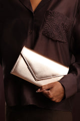 Linen Gold Metallic Faux Leather Clutch Bag