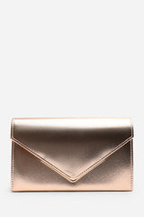 Linen Gold Metallic Faux Leather Clutch Bag