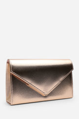 Linen Gold Metallic Faux Leather Clutch Bag
