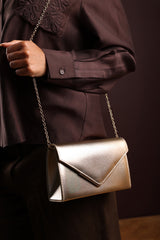 Linen Gold Metallic Faux Leather Clutch Bag
