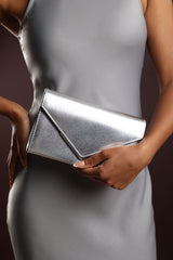 Linen Silver Metallic Faux Leather Clutch Bag