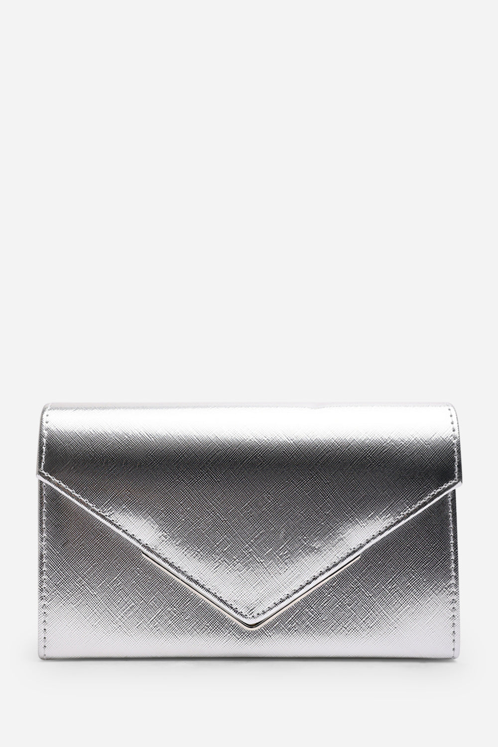 Linen Silver Metallic Faux Leather Clutch Bag