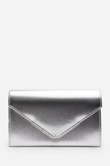 Linen Silver Metallic Faux Leather Clutch Bag