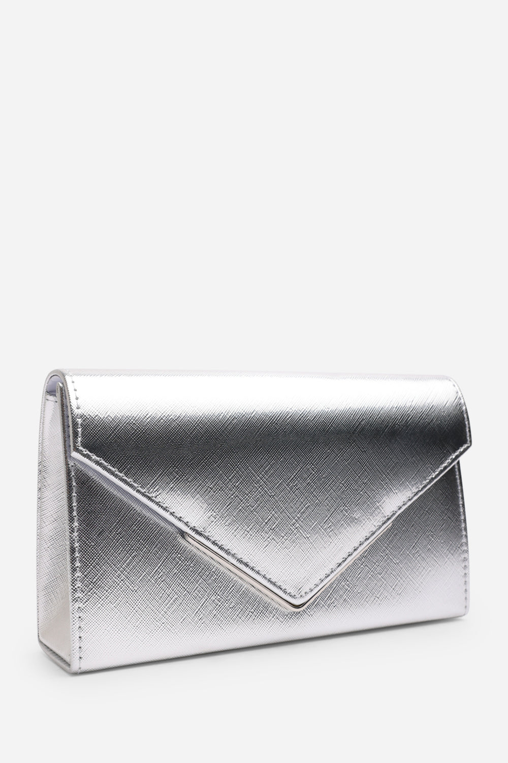 Linen Silver Metallic Faux Leather Clutch Bag