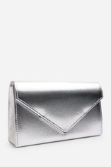 Linen Silver Metallic Faux Leather Clutch Bag