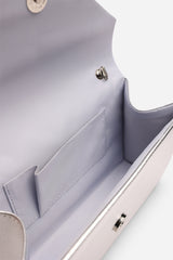 Linen Silver Metallic Faux Leather Clutch Bag