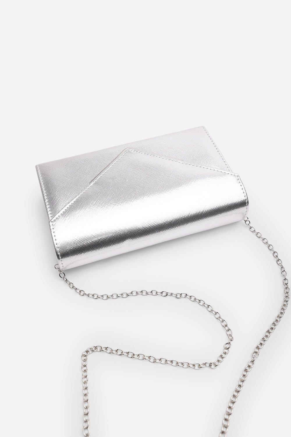 Linen Silver Metallic Faux Leather Clutch Bag