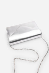Linen Silver Metallic Faux Leather Clutch Bag