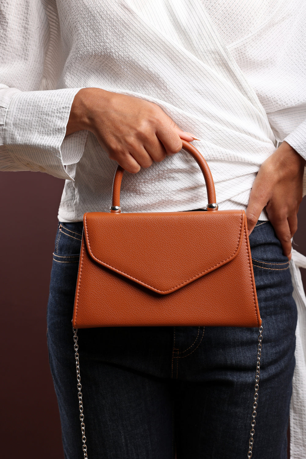 Marina Structured Top Handle Shoulder Bag In Dark Brown
