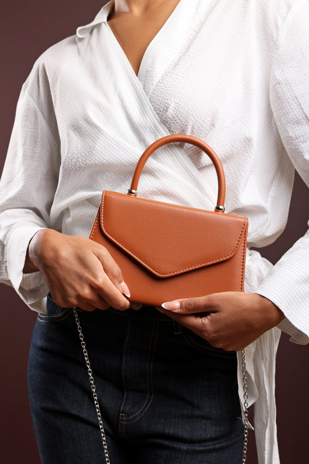 Marina Structured Top Handle Shoulder Bag In Dark Brown