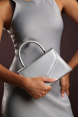 Marina Structured Top Handle Shoulder Bag In Silver