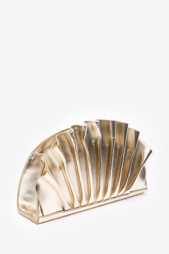 Mist Gold Metallic Shell Clutch Bag