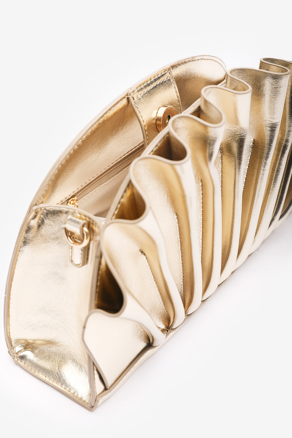 Mist Gold Metallic Shell Clutch Bag