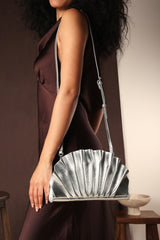 Mist Silver Metallic Shell Clutch Bag