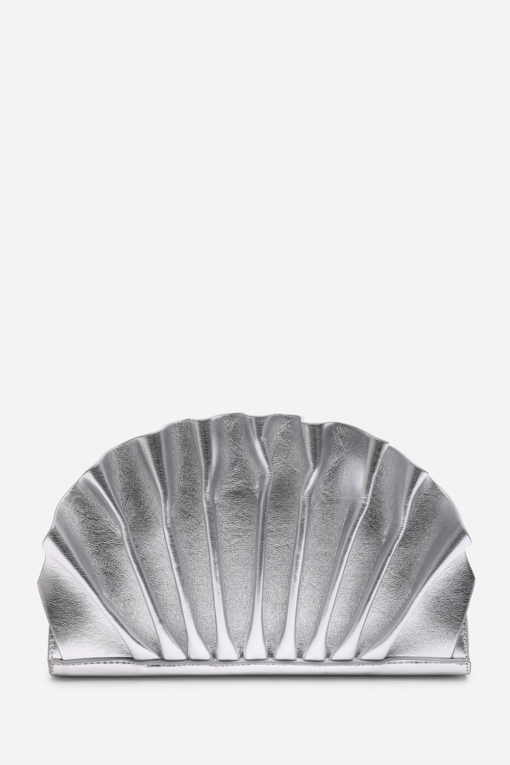 Mist Silver Metallic Shell Clutch Bag