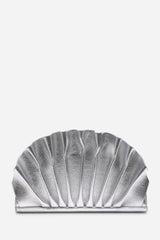 Mist Silver Metallic Shell Clutch Bag