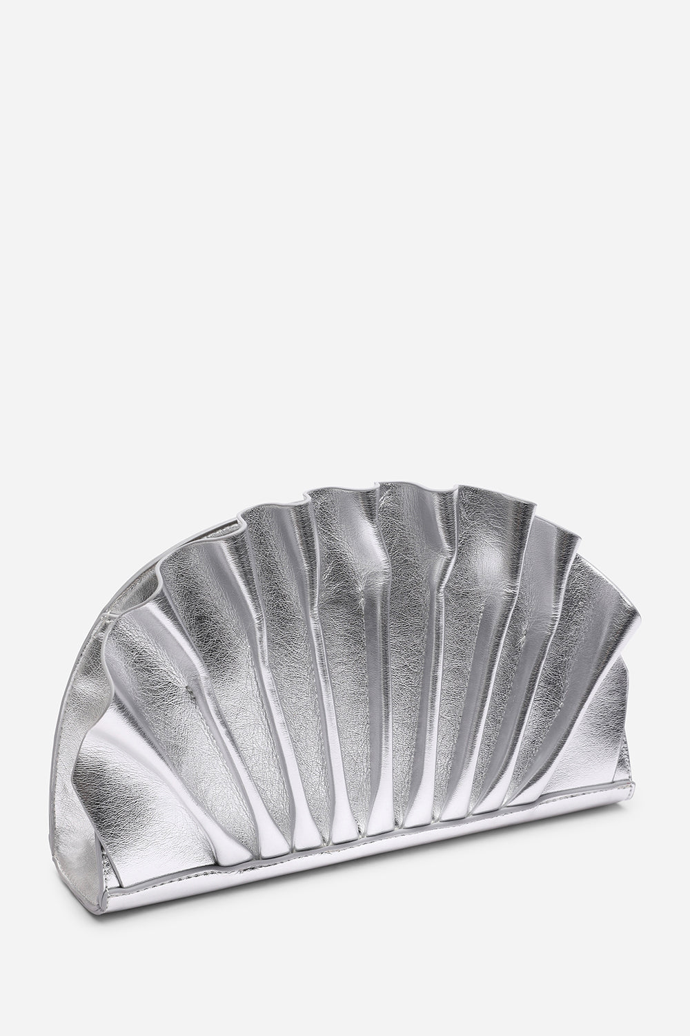 Mist Silver Metallic Shell Clutch Bag