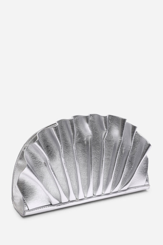 Mist Silver Metallic Shell Clutch Bag