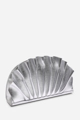 Mist Silver Metallic Shell Clutch Bag