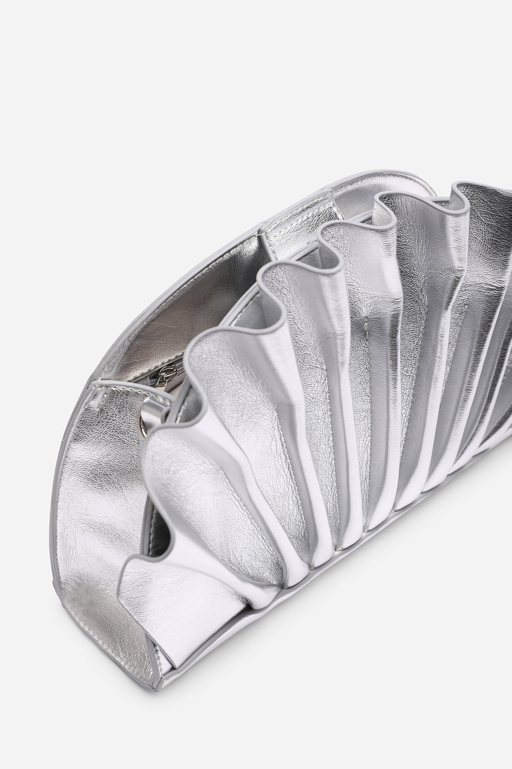 Mist Silver Metallic Shell Clutch Bag