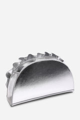 Mist Silver Metallic Shell Clutch Bag