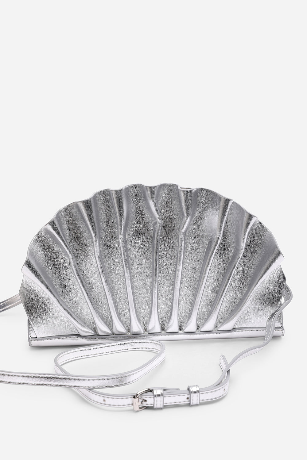 Mist Silver Metallic Shell Clutch Bag