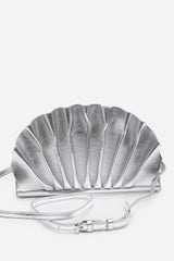 Mist Silver Metallic Shell Clutch Bag