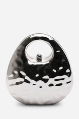 Mocha Silver Metallic Sculpted Crossbody Bag with Chain