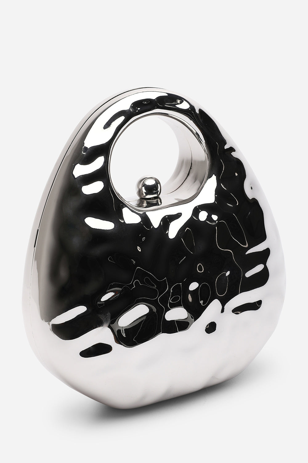 Mocha Silver Metallic Sculpted Crossbody Bag with Chain