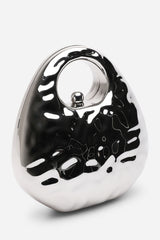 Mocha Silver Metallic Sculpted Crossbody Bag with Chain