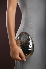 Mocha Silver Metallic Sculpted Crossbody Bag with Chain