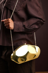 Nude Sculpted Evening Clutch Bag in Gold