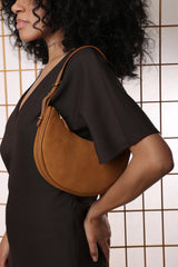 Pebble Modern Half Moon Shoulder Bag In Cognac