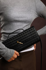 Petal Envelope Style Woven Clutch Bag in Black