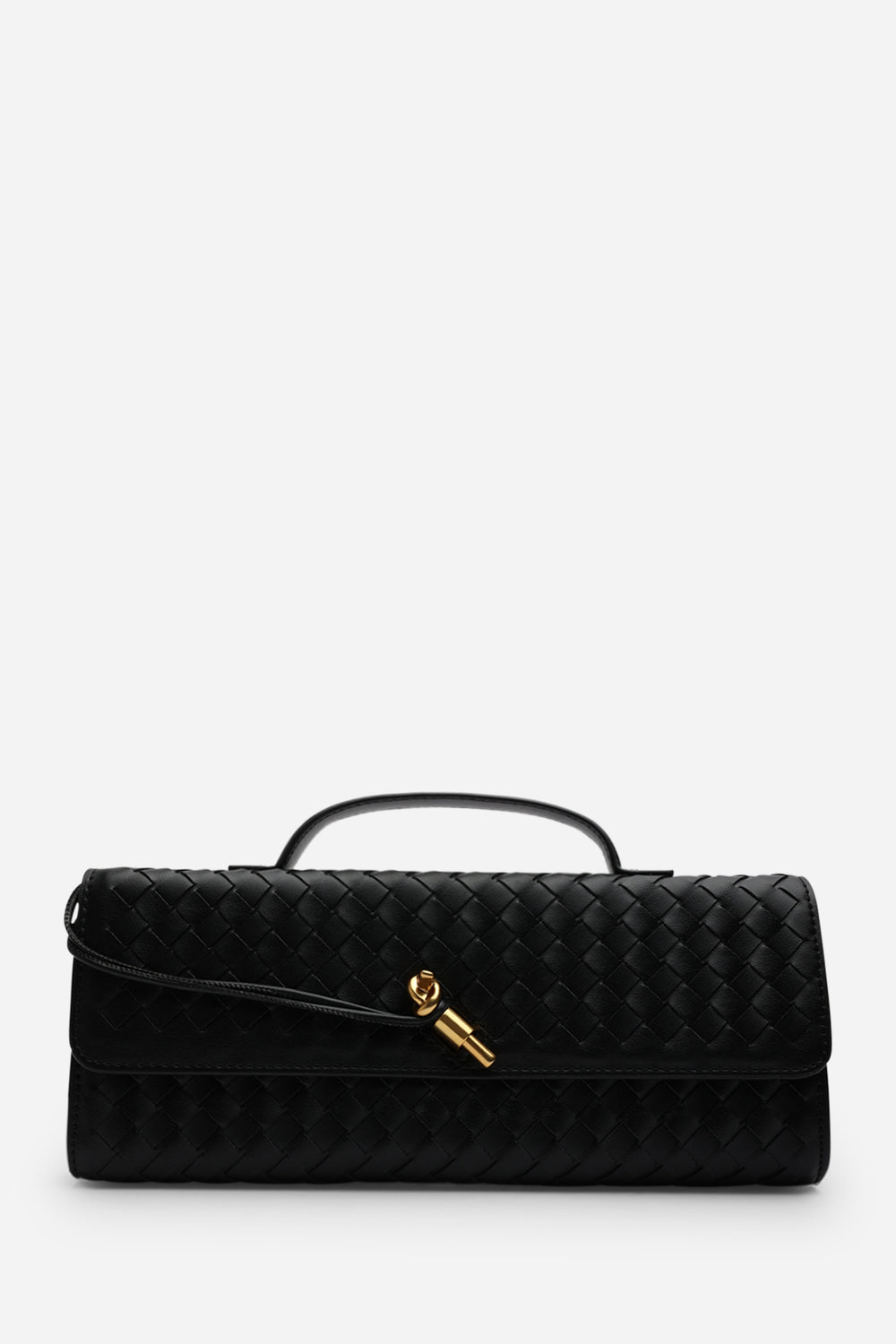 Petal Envelope Style Woven Clutch Bag in Black